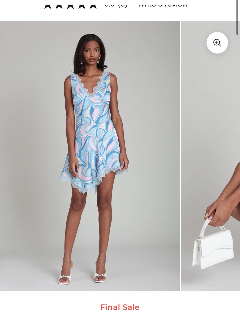 Avec Les Filles Blue and Pink Scallop V-Neck Fit & Flare Mini Dress